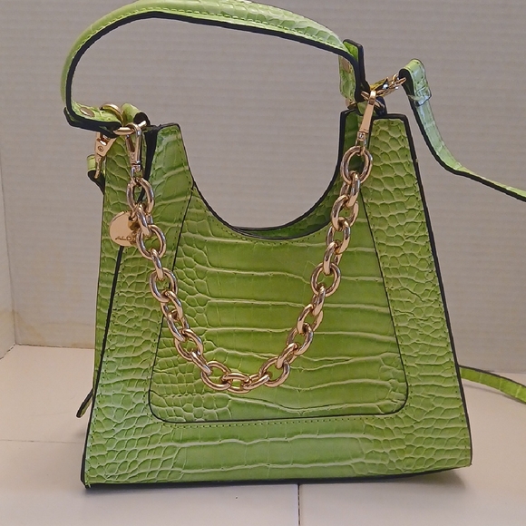 Green Crocodile-Embossed Women's Crossbody Bag 8" X 9" - Picture 2 of 6